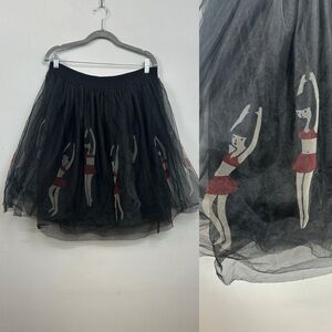 Novelty Print Vintage Diving Black Taffeta Tulle Skirt Sz L